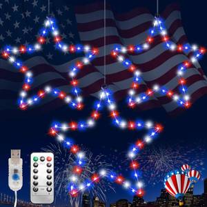 lot 14353 image: FUNIAO 50 LED Patriotic Star Lights 3-Pack USB Remote