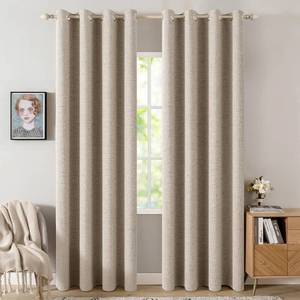 lot 17068 image: MIULEE Blackout Linen Curtains 52x84 Inches Taupe