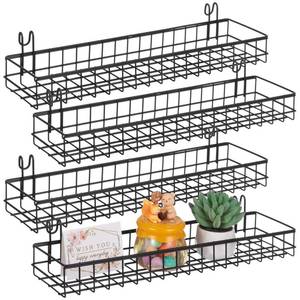 lot 17093 image: NIMBLOOM 4 Pcs Metal Grid Wall Baskets with Hooks