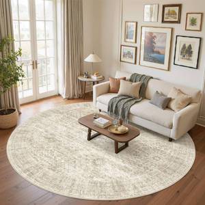 lot 17110 image: Soalmost 8x8 Round Area Rug Beige Geometric  Retail $119.99