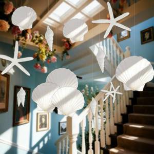 lot 18287 image: Seashell Starfish Paper Cutout Garland 24pc