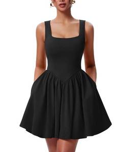 lot 18294 image: YMDUCH Womens Sleeveless Square Neck A-Line Mini Dress Black
