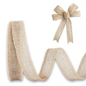 lot 18298 image: JaoZuyard Burlap Ribbon 12 x 10 Yard Natural Linen Wired