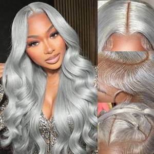 lot 18324 image: Zinnia Grey 13x6 HD Lace Front Wig Human Hair  Retail $109.99