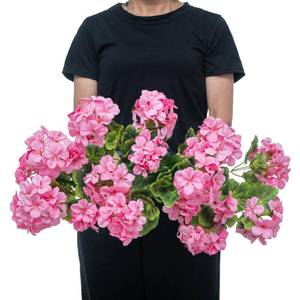 lot 19296 image: 4Pcs 16.8 Artificial Flowers Geraniums Bundles Full Blooms Silk Flower Plants Uv Resistant Geranium Bush Flowers for Home Wedding Holiday Garden Indoor Outdoor Decor (Pink - Pack of 4)