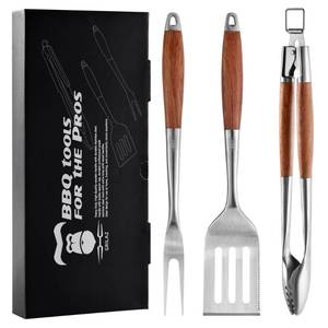lot 19297 image: GRILAZ Heavy-Duty Rose Wooden BBQ Grilling Tools Set. Extra Thick Stainless Steel Multi-Function Spatula, Fork & Tongs  Essential Accessories for Barbecue & Grill. Ideal Gift for Father��