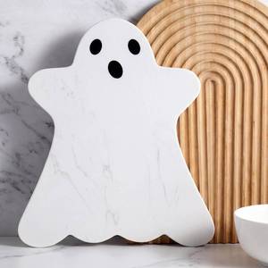 lot 19309 image: Reallnaive White Ghost Marble Cheese Board Halloween Charcuterie Serving Tray Marble Cutting Board for Cheese, Snacks, Appetizers and Kitchen
