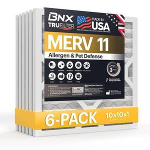 lot 19319 image: BNX TruFilter 10x10x1 Air Filter MERV 11 (4-Pack) - MADE IN USA - Allergen Defense Electrostatic Pleated Air Conditioner HVAC AC Furnace Filters for Allergies, Dust, Pet, Smoke, Allergy MPR 1200 FPR 7