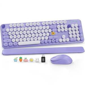 lot 19320 image: Wireless Keyboard and Mouse, Round Keycaps, Magnetic Wrist Rest, Purple