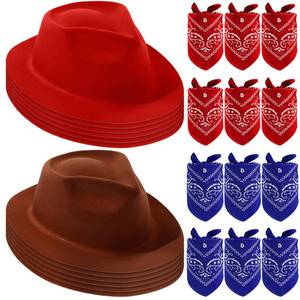 lot 19321 image: Haysandy 12 Pcs Western Cowboy Party Hats with Bandanas,Red,Brown (Open Box, May Be Missing Pieces)