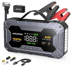 lot 19329 image: 160PSI Jump Starter with Air Compressor, 12V Car Battery Jump Starter Power Bank(All Gas12L Diesel), Car Starter with LED Flashlight, Force Start, Jump Pack with Jump Leads