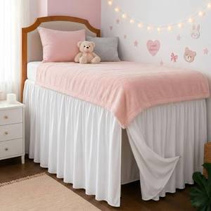 lot 19333 image: Dorm Room Bed Skirt Twin XL 25 Drop, College Split Corner Bedskirt, White