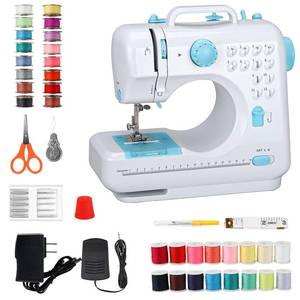 lot 19344 image: Mini Sewing Machine for Beginners, Portable with Dual Speed, 12 Stitches, Foot Pedal and Accessories Kit for Home Quick Repairs DIY Crafts & Gift, Blue
