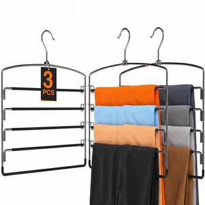 lot 19350 image: Korpai 3-Pack Pants Hangers Space-Saving Multi-Layer,150° Rotate Metal Swing Arm Non Slip Rubber Coating,Closet Organizers and Storage 360 Swivel Top Hook for Jeans,Trouser,Slacks,Skirt,Scarfs,Towels