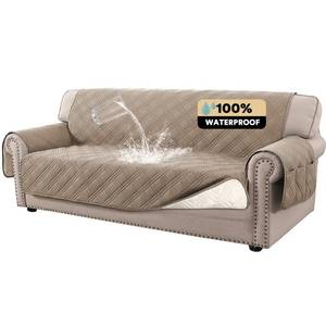 lot 19351 image: PrinceDeco 100% Waterproof Couch Cover for 3 Cushion Couch Sofa Pet Friendly Non-Slip Couch Cover for Dogs Washable Water Resistant Furniture Protector with Elastic Straps(Sofa 68, Taupe)
