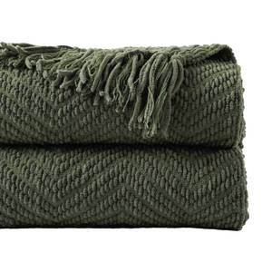 lot 19352 image: BATTILO HOME Olive Green Chenille Throw Blanket for Bed, 50 x 60