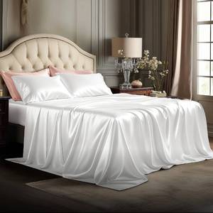 lot 19362 image: Bedsure White Satin Sheets Queen Size, Soft Silky Bedsheet for Hair & Skin