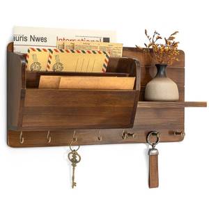 lot 19376 image: Rebee Vision Pine Wood Key Holder Wall Mount with Mail Sorter, Light Brown
