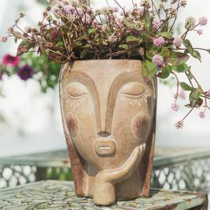 lot 20128 image: Saysmile Head Planters for Indoor Plants, Face Flower Pot Head Planter Succulent Planters Unique Face Planter with Drainage Hole - Rustic Thinking Girl Closed Eyes