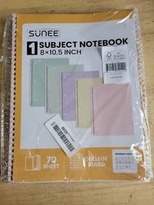 lot 20135 image: Sunee 1 Subject Notebook 8x10.5 Inch 70 Sheet College Ruled 2 Pack