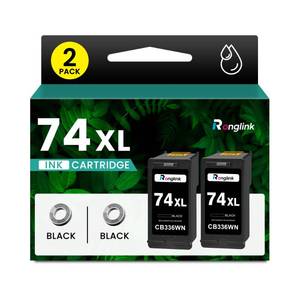 lot 20139 image: 74XL Black Ink Cartridges with Chip High Yield for 74XL Ink, 2 Pack CB336WN
