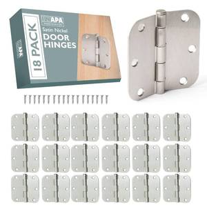 lot 20147 image: Ilyapa Door Hinges, 3.5x3.5 Inch - Satin Nickel, 18 Pack, Includes Mounting