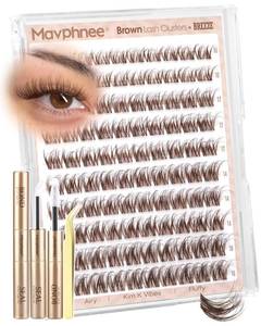 lot 20155 image: Brown Lash Clusters Kit Spider Cluster Eyelash Extensions Kit Fluffy Wispy Individual Lash Extensions 10-16MM CC Curl Clear Band Eyelash Clusters with Bond and Seal Lash Glue and Applicator (Missing A Few Pieces)