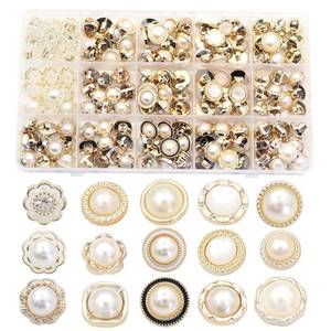 lot 20164 image: Youmeizer 150PCS(15 Stylish) Resin Button Decorated with Artificial Pearls for Crafting, Sewing Replacement, Knitting Sweaters Handmade Crafts Its stored in a Plastic Box (Gold)