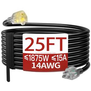 lot 20169 image: Skrizcable 143 25 FT Extension Cord Outdoor, Black Power Cord