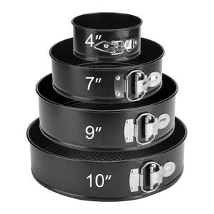 lot 20175 image: isheTao Springform Pan Set of 4, 47910inch Cake Pan, Non-Stick Leak-Proof with Removable Bottom, Cheesecake Pan for Baking, Black (Piece Slightly Bent)