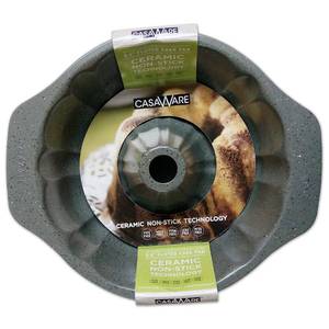 lot 20180 image: casaWare Fluted Cake Pan 9.5-inch (10-Cup) Ceramic Coated NonStick (Silver Granite)