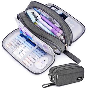 lot 20208 image: Kseeon Pencil Case Large Capacity, Gray 3 Compartment Big Pen Pouch