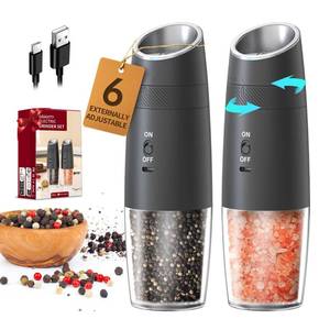 lot 20215 image: CIRCLE JOY Gravity Electric Salt and Pepper Grinder Set Rechargeable Automatic Pepper and Salt Shakers with LED Light, External Adjustable Coarseness, One-Hand Operation for Salt & Spices