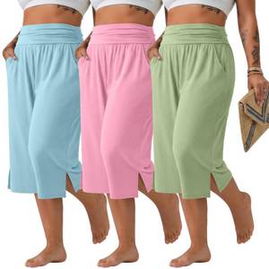 lot 20226 image: Neer 3 Pack Womens Plus Size Capri Pants, 3-Color, 3XL