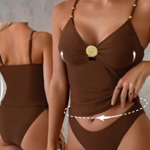 lot 20149 image: Brown Swimsuit with Shell Accent Size S