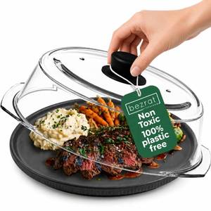 lot 19387 image: Bezrat Microwave Tall Glass Plate Cover  Splatter Guard Lid with Easy Grip Silicone Handle Knob  100% Food Grade  BPA Free and Dishwasher Safe  10 Inch (Black-)