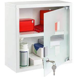 lot 19395 image: Timgle First Aid Wall Cabinet with Lock Medicine Wall Mounted Bathroom Storage Hanging Medical Cabinet with Safety Glass Door for Bathroom(2 Shelves,White)