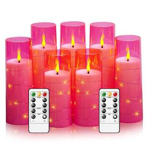 lot 19403 image: Flameless Candles,with Embedded Star String, Battery Operated Candles Flickering LED Pillar Candles with Remote Control and Timer, Home Decoration Add a Warm and Romantic Atmosphere��Set of 7 (Pink)