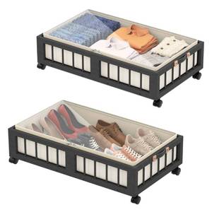 lot 19416 image: efluky 2-Pack Bamboo Under Bed Storage with Wheels, Rolling UnderBed Storage Basket with Large Dust Bag, Under Bed Storage Containers for Bedroom, Dorm and Basement, Nature