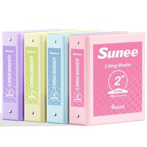 lot 19418 image: SUNEE 3 Ring Binders 2 Inch 4 Pack, Clear View Binder Three Ring PVC-Free (Fit 8.5x11 Inches) for School or Office Supplies, Assorted Pastel