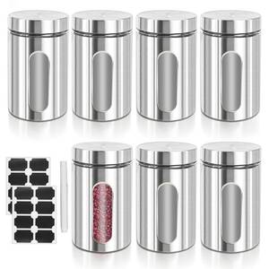 lot 19421 image: GEFEDESUL 7 Pcs Kitchen Canisters Set with Window Glass 32 oz Stainless Steel Candy Storage Jars with Lids Airtight Coffee Containers for Flour Grains Spices Tea Sugar Cookies Kitchen Decorations