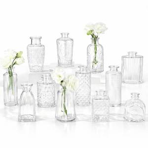 lot 19429 image: RUCKAE Glass Bud Vases Mini Flower Vase Small Vintage Vases for Centerpiece Table Wedding Decorations Home Decor Party(Transparent 12 Pack)