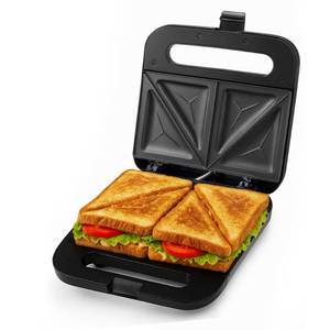 lot 19430 image: OVENTE Electric Sandwich Maker, 750W Non-Stick Plates, Black GPS401B (Base Damaged)