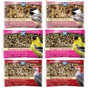 lot 19451 image: Blue Seal Suet Treat Bars for Wild Birds - No Mess Suet Feed, Food for Woodpeckers, Cardinals, Siskins, Sparrows & More - 8 oz Suet Feeder, Bird Seed Cakes (Variety Pack of 6)