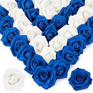 lot 19464 image: LUMINORD 100Pcs Real Looking Blue and White Blend Artificial Rose Flower Heads, Foam Fake Roses for DIY Wedding Decorations Baby Shower Centerpieces Home Party Valentines Day Mothers Day Decor