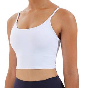 lot 20264 image: Meslong Womens Strappy Stretch Sports Bra Longline Yoga Tank Top Fitness Bra Workout Camisole Crop Tops for Teen Girl(White,Medium)