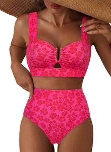 lot 20308 image: Herseas Womens Plus Size Two Piece High Waisted Bikini Fuchsia Floral 2XL