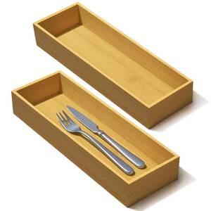 lot 20313 image: guiogc Bamboo Drawer Silverware Organizer, Utensil Organizer, Bamboo Storage Box Wood Silverware Tray for Drawer Set of 2