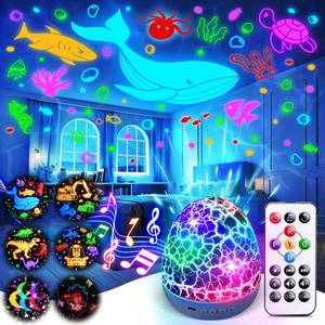 lot 20326 image: Star Projector Night Light for Kids, 6 Films & 15 Lullabies White Noise Sound Machine, Sensory Toys for Boys Toddlers, 360 Rotation Remote Timer Dino Egg Lights for 1-9 Boy Birthday Gifts