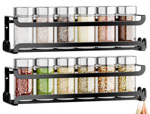 lot 20343 image: LUCYCAZ 2 Pack Wall Mounted Spice Rack for Spice Jars & Seasonings (Black)